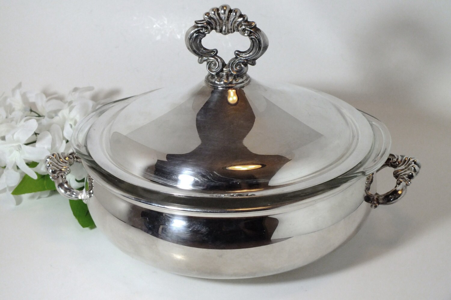 FB Rogers Silver Plate Covered Serving Dish with Pyrex Glass Etsy