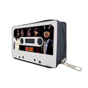 GRANDES DEL ROCK - Portacarte fatto a mano con cassetta originale, chiusura con cerniera, foderato, stile vintage retrò