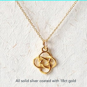 Gold Celtic necklace love knot necklace. Welsh charm jewelry vermeil Irish gold pendant. dainty anniversary cross gift for her UK Shop