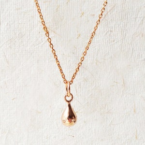Dainty rose gold necklace, TINY rose gold teardrop necklace, small pink gold tear drop pendant, vermeil rose gold jewelry gift for wife UK