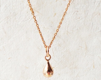 Dainty Rose Gold Necklace, TINY Rose Gold Teardrop Necklace, Small