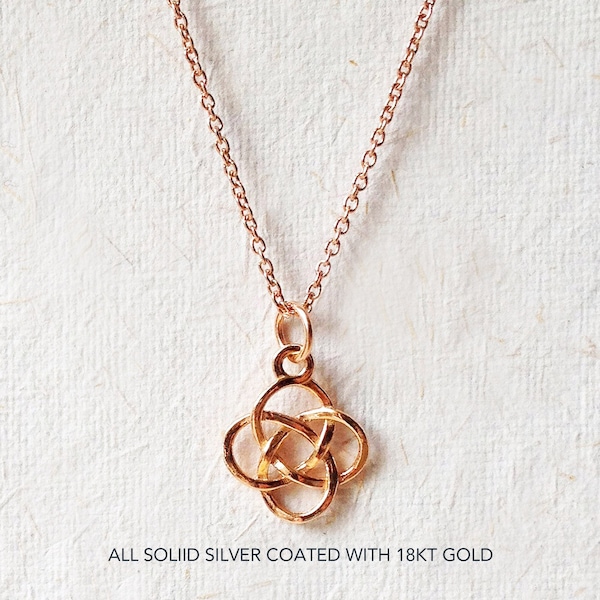 Rose gold necklace, Celtic love knot necklace, vermeil Irish Jewelry,  Dainty pink gold charm pendant, rose gold jewelry, Welsh gift, UK