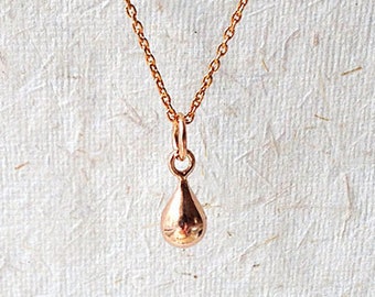 Dainty rose gold necklace, TINY rose gold teardrop necklace, small pink gold tear drop pendant, vermeil rose gold jewelry gift for wife UK