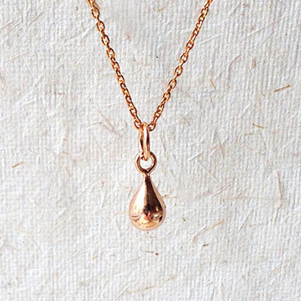 Dainty rose gold necklace, TINY rose gold teardrop necklace, small pink gold tear drop pendant, vermeil rose gold jewelry gift for wife UK