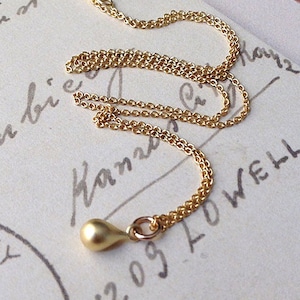 Gold teardrop necklace, gold necklace, dainty brushed satin TINY gold pendant, small elegant matt vermeil tear drop jewelry gift for mom image 4