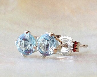 Light blue AAA Topaz stud earrings, November birthday, sky blue faceted gemstone post earrings, sterling silver claw set jewelry gift UK