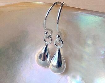 Sterling silver earrings, TINY silver teardrops, minimal dangly elegant gift for girlfriend, simple dainty small wedding jewelry UK shop