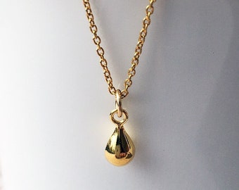 Gold teardrop necklace, TINY gold pendant, shiny gold jewelry, small elegant vermeil tear drop jewelry gift for mum, wife, uk