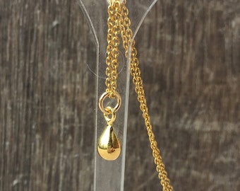 Gold teardrop necklace, TINY shiny gold necklace, shiny gold pendant, small elegant vermeil tear drop jewelry gift for mum, wife, uk