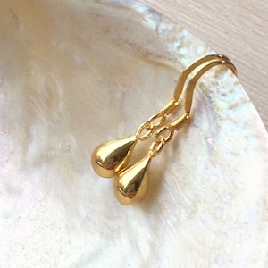 Gold teardrop earrings, Tiny dainty classic gold vermeil earrings, Elegant small drop, Minimal gold jewelry gift for wife, friend UK