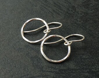 Sterling silver hoop earrings, gift for friend, small dangly drop twisted hoops, modern everyday jewelry, minimal dainty circle uk