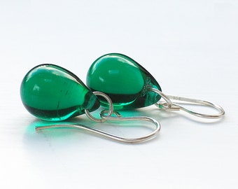 Emerald teal green teardrop earrings, birthday gifts for her, mum anniversary present, best friend gift under 15, sterling silver, UK