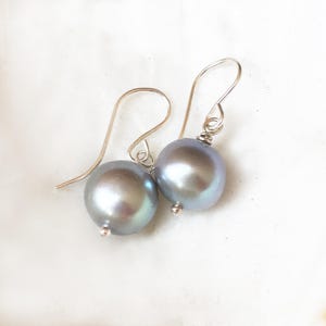 Large grey pearl earrings, real freshwater baroque pearls, dangly drops, natural pearl, elegant jewelry gift for wife, girlfriend  UK