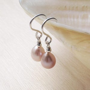 Blush pink pearl earrings SMALL dangly drop earrings real baroque pearl tiny freshwater natural pearl earrings, bridesmaid gift, UK