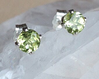 Peridot studs, green AAA gemstone post earrings, August birthstone, sterling silver, faceted stone, boho birthday jewelry gift for wife uk