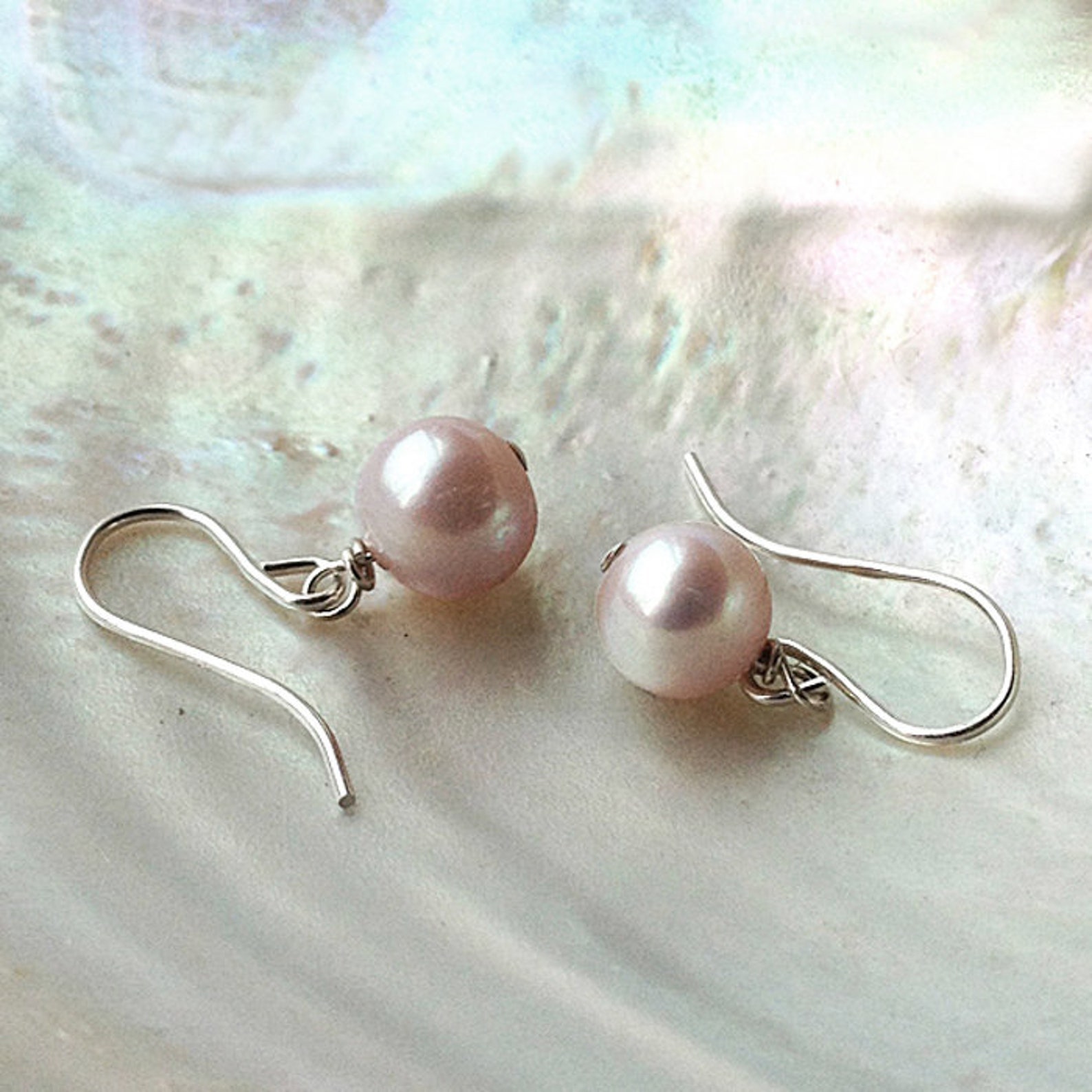 Natural pink pearl earrings real pearl dangly earrings 8mm Etsy