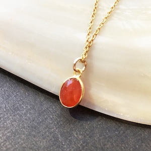 Carnelian gold vermeil necklace, small pendant August birthstone, dainty gift for her, healing orange gemstone, carnelian jewelry Uk
