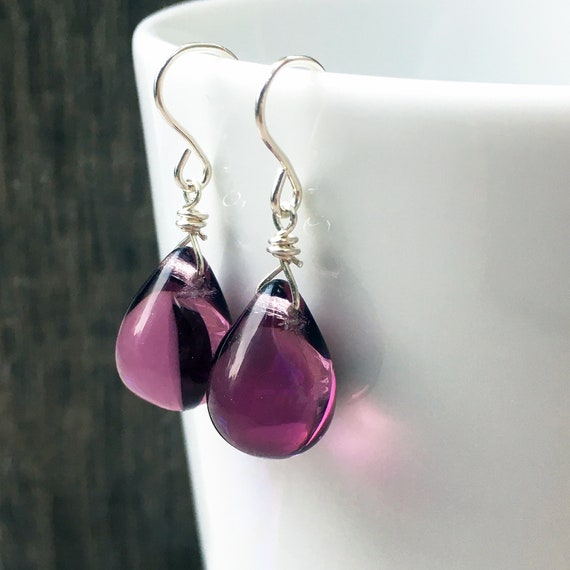 Pink Czech Glass Sterling Silver Dangle Earrings Pink Czech Glass Sterling Silver Dangle Earrings