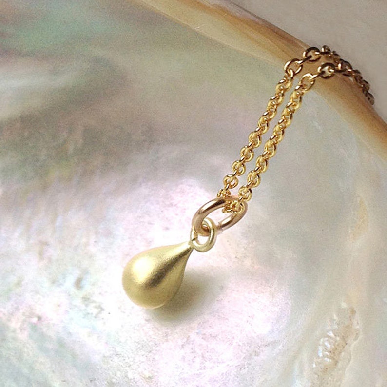 Gold teardrop necklace, gold necklace, dainty brushed satin TINY gold pendant, small elegant matt vermeil tear drop jewelry gift for mom image 7