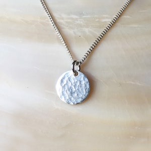 Sterling silver disc necklace, hammered small circle necklace, everyday minimal jewelry, dainty beaten handmade gift for women uk seller