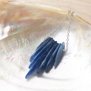 Raw kyanite necklace, denim blue gemstone bar necklace, throat chakra healing crystal necklace, stone boho jewelry gift for women UK