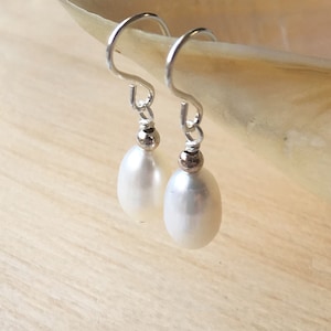 Freshwater pearl earrings, real white baroque pearl jewelry dangly drop earrings, handmade dainty bridal earrings, bridesmaids gift, UK