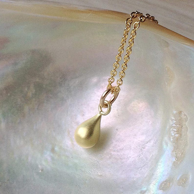 Gold teardrop necklace, gold necklace, dainty brushed satin TINY gold pendant, small elegant matt vermeil tear drop jewelry gift for mom image 8