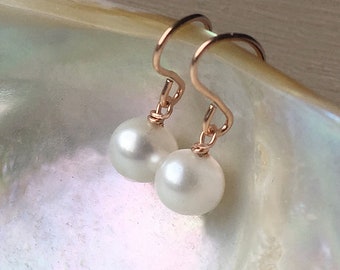 Rose gold fill earrings baroque pearl earrings, SMALL freshwater pearl dangly drop pearls, natural pearl jewelry gift under 25, UK