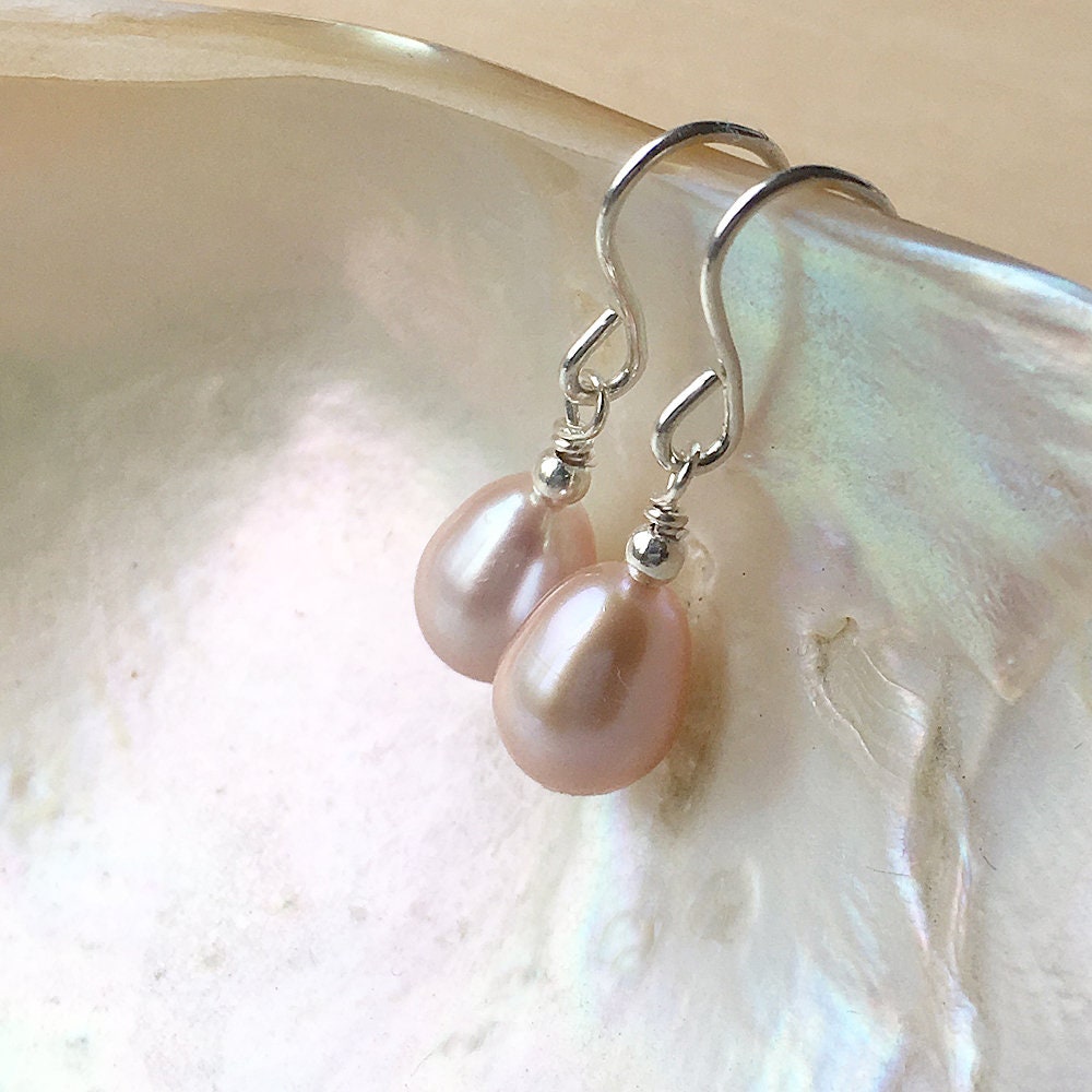 Blush Pink Pearl Earrings Real Baroque Pearl Drop Earrings | Etsy