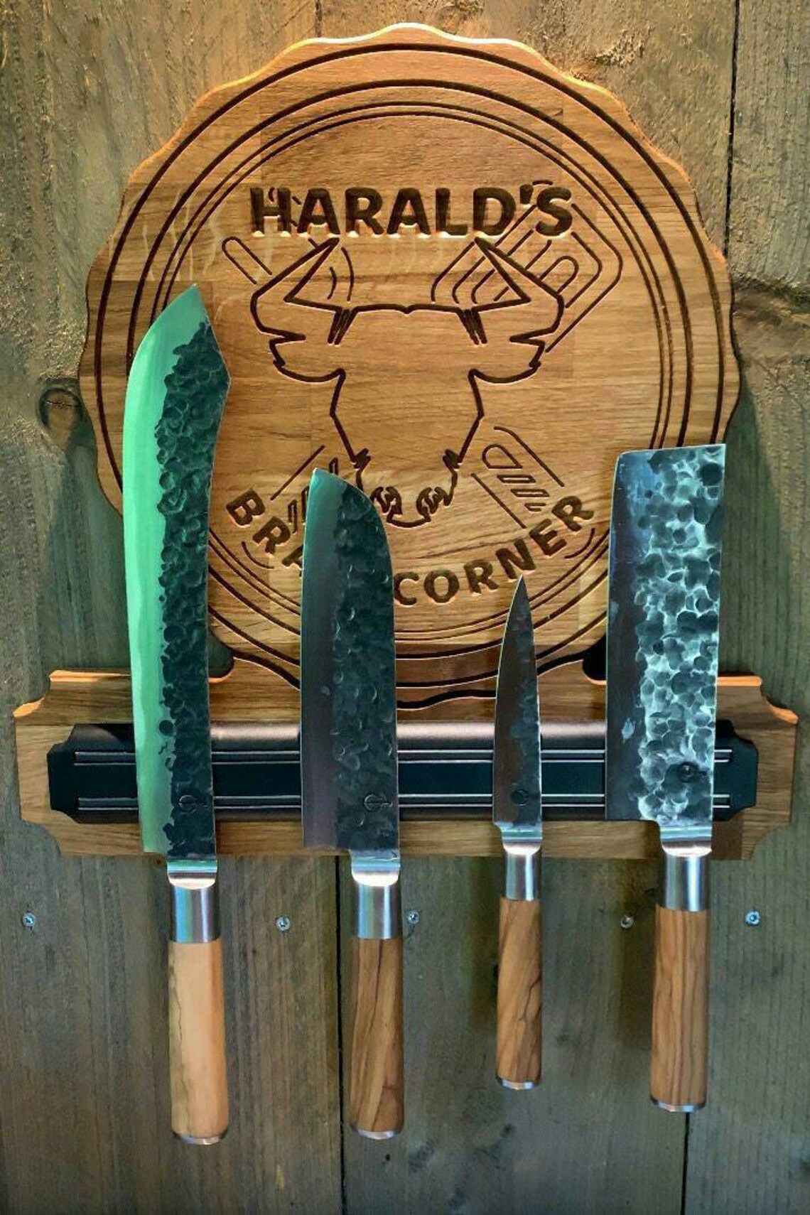 Oak Knife Holder Wooden Wall Mounted Knife Rack Logo Knife Etsy