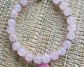 Rose Quartz with Breast Cancer Charm Bracelet/Gift for Friend/Breast Cancer Survivor/Fundraiser