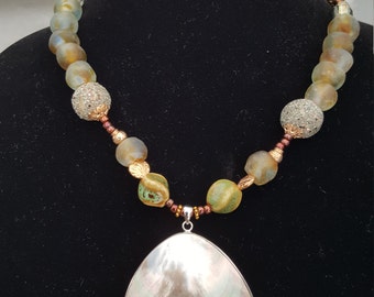 Mother of Pearl and African Beads Necklace