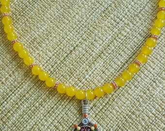 Yellow Jade with Hand of Fatima Necklace/Gift for Her/Birthday Gift/Sister Gift/Best Friend Gifr