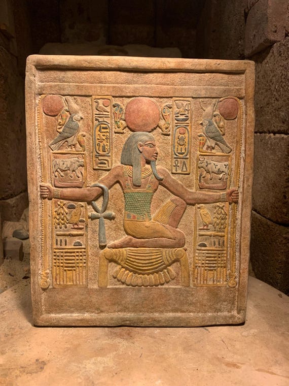 Egyptian god of infinity ‘Heh’ wall feature relief carving. God of numbers and the concept of infinity.