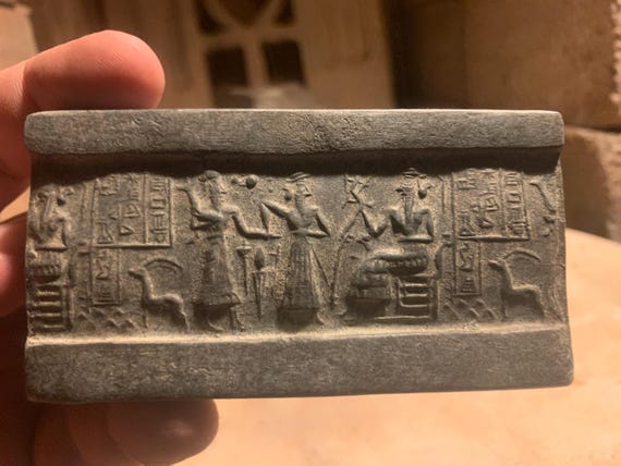 Sumerian cylinder seal impression replica - VA 243 - constellation of Pleiades * Ancient astronomy