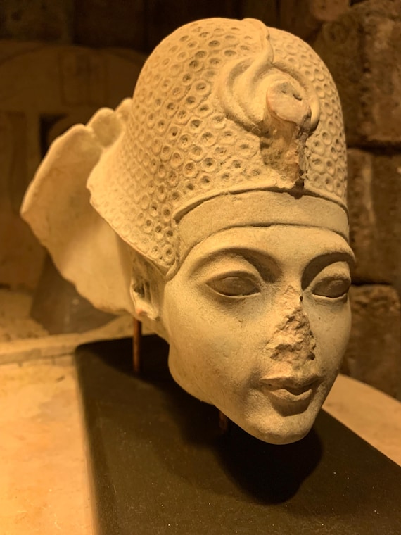 Egyptian statue - museum replica - Amarna era Tutankhamun coronation  fragment