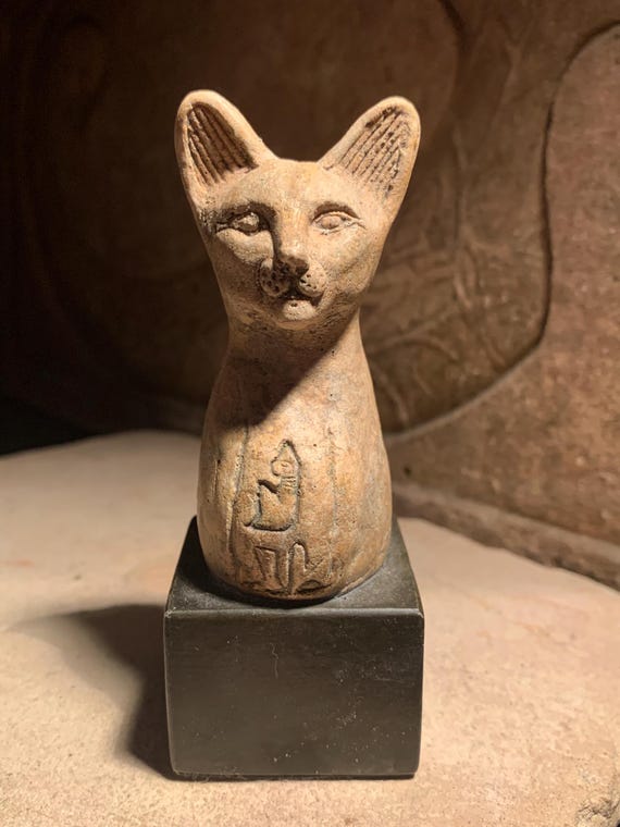 Egyptian cat statue of Bast / Bastet - A Goddess of music , dance , joy, hunting