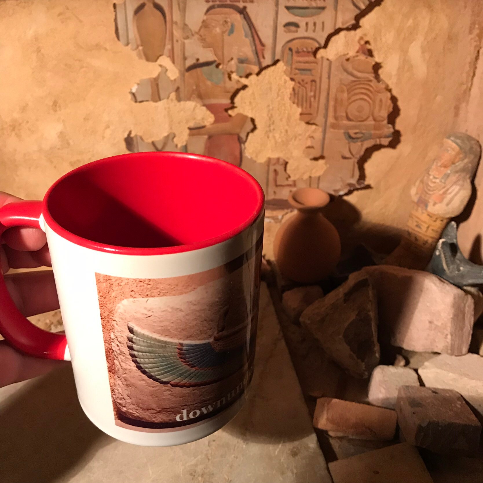 Egyptian coffee or tea cup featuring the goddess Maat. Ancient Egypt art.