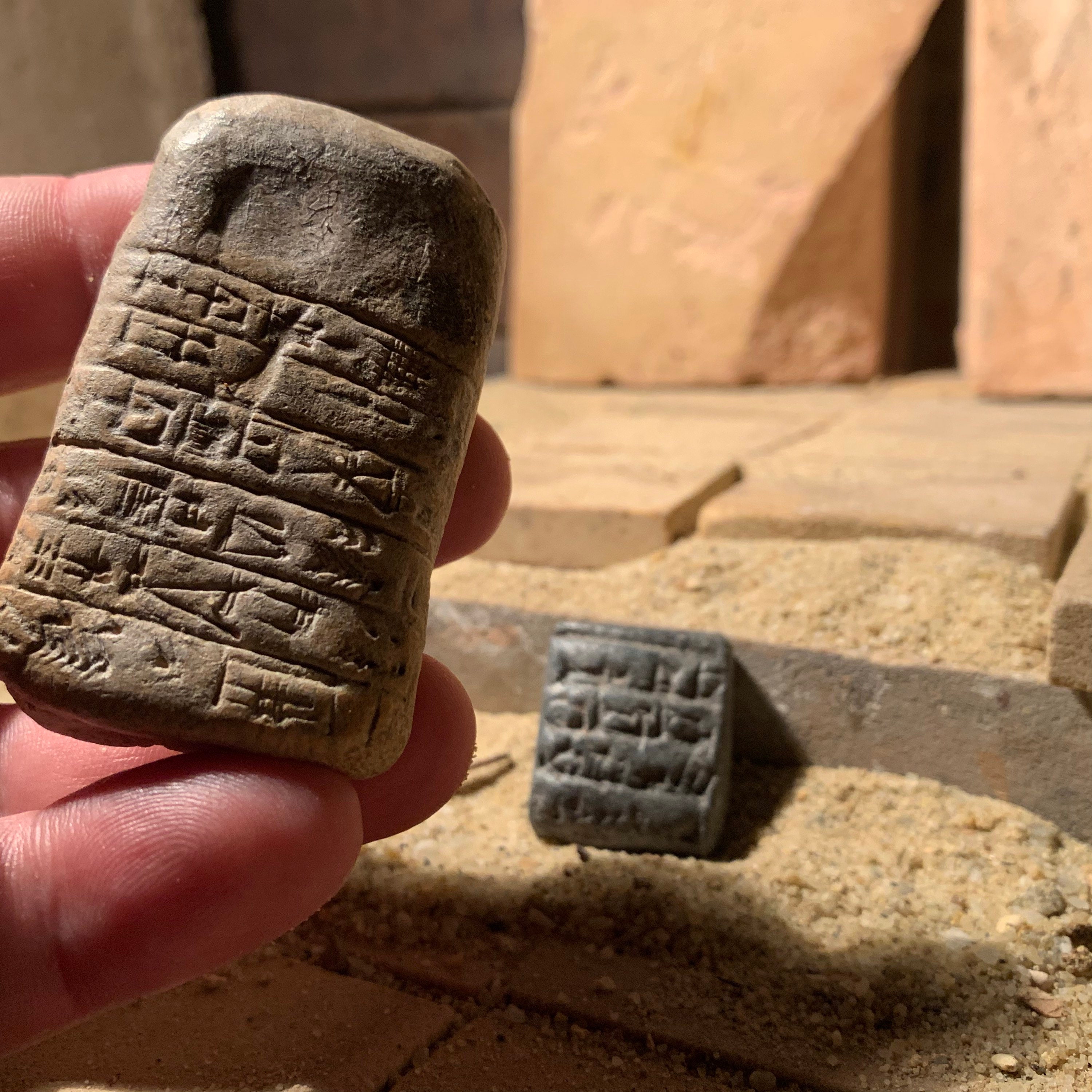 Sumerian cuneiform writing tablets - replica set. Ancient writing of ...