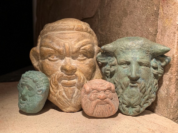 Satyr trio + Achelous - Etruscan / Greek / Sculpture Statue set - Museum replica