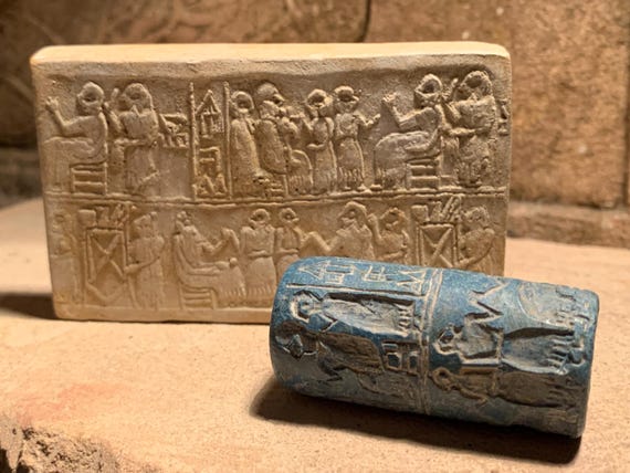 Sumerian cylinder seal replica of Queen Puabi Mesopotamian art