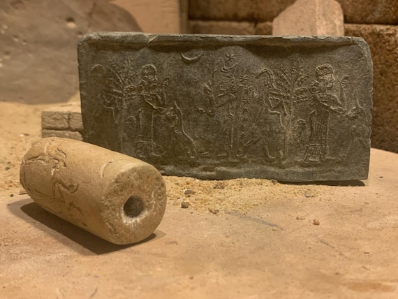 Powerful healing Goddess Gula and her dog. Neo Assyrian cylinder seal & impression replica
