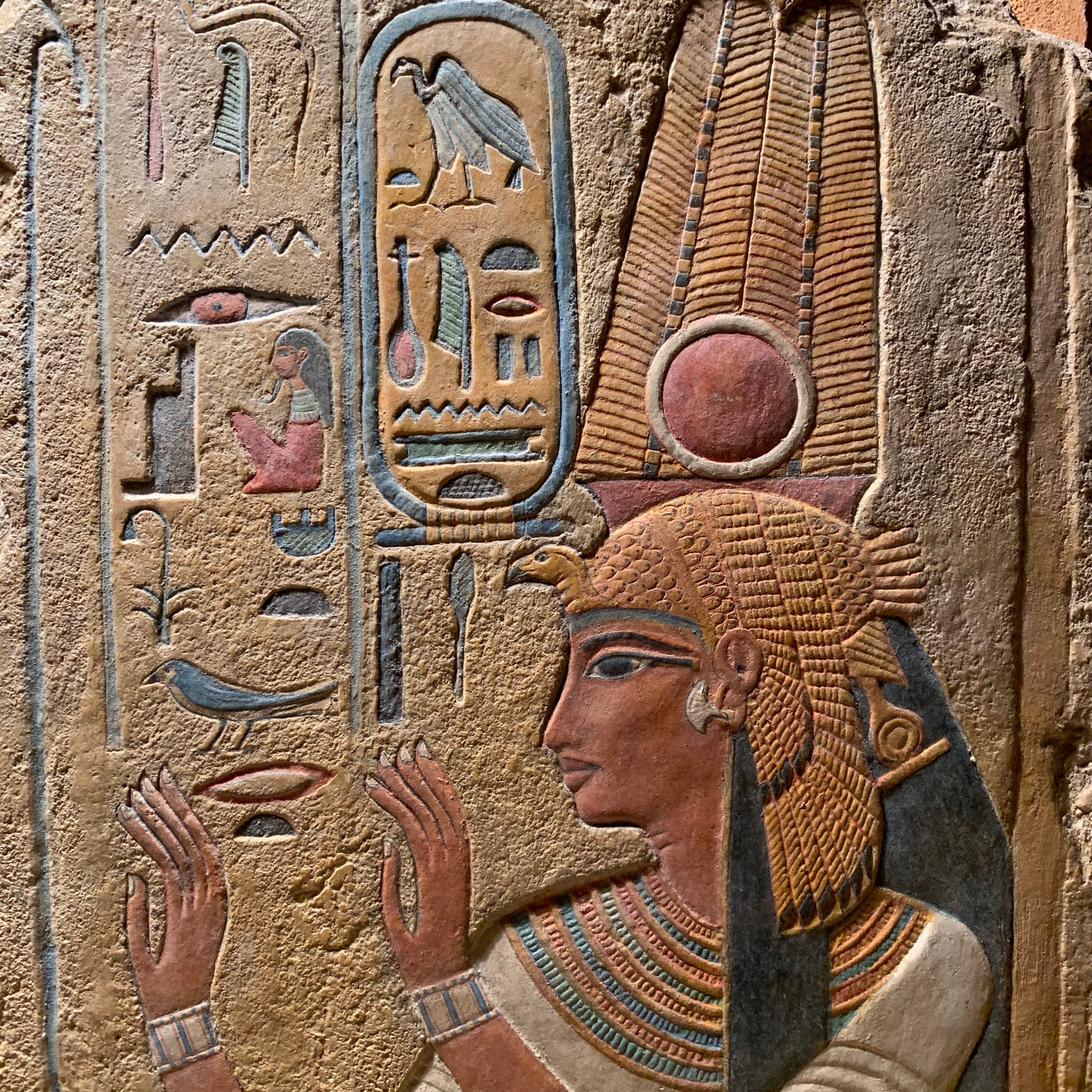 Egyptian Art Sculpture Painted Relief Carving Of Queen