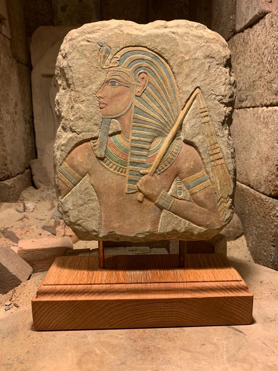 Tutankhamun - Egyptian sculpture / art - King Tut / Tutankhamen relief sculpture carving replica