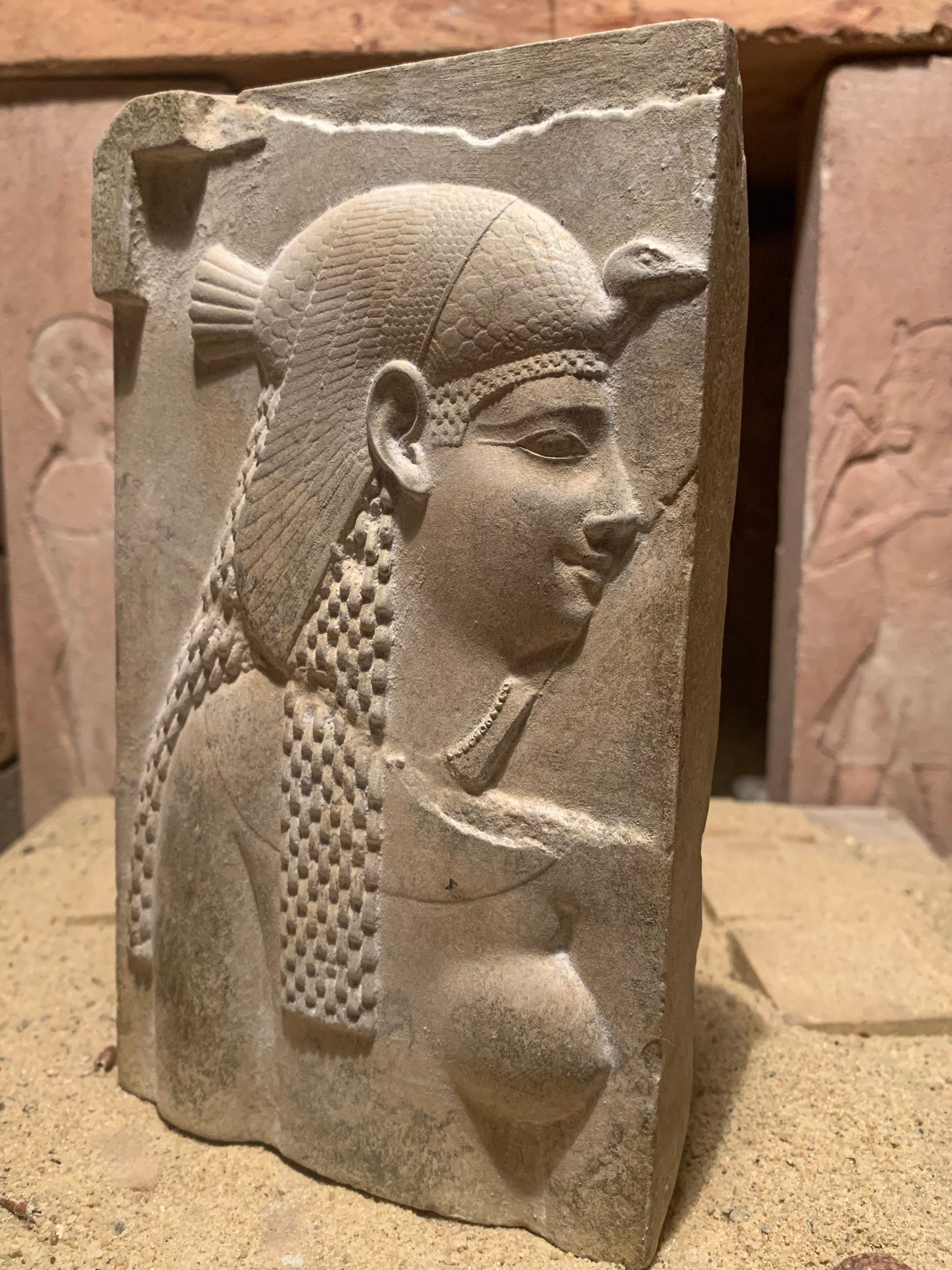 Egyptian art Cleopatra dressed as the Goddess Isis Relief sculpture