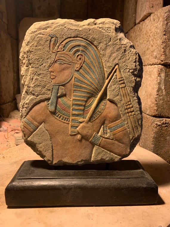 Tutankhamun - Egyptian sculpture / art - King Tut / Tutankhamen relief sculpture carving replica