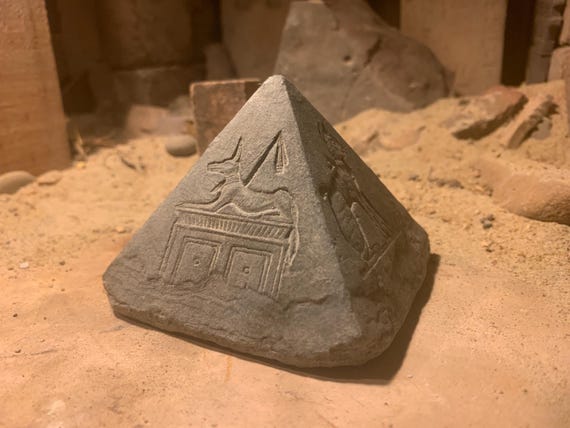 Egyptian pyramid / sculpture art -  featuring Bast, Khonsu, Anubis & the soul bird Ba