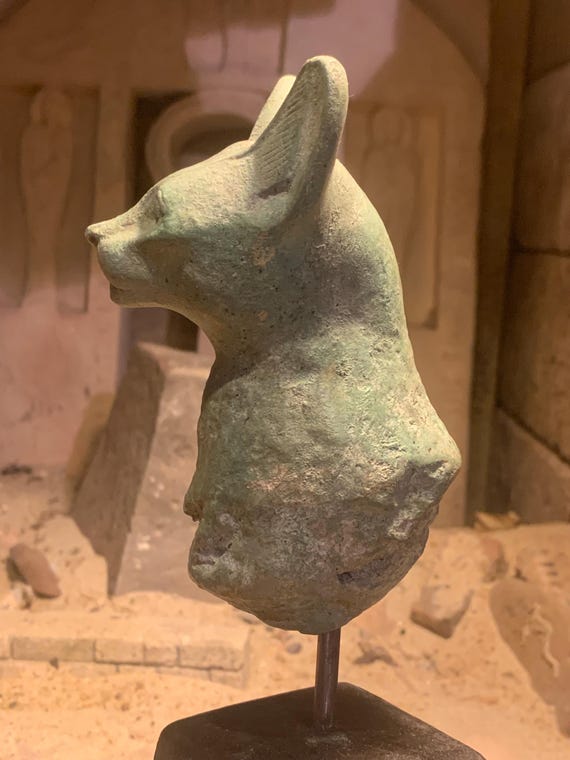 Egyptian-statue-fragment-Cat-goddess- Bast / Bastet wearing the eye of Horus