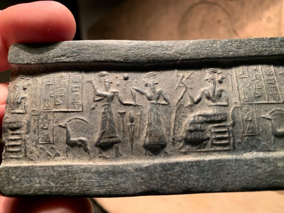 Sumerian cylinder seal impression replica - VA 243 - constellation of Pleiades * Ancient astronomy