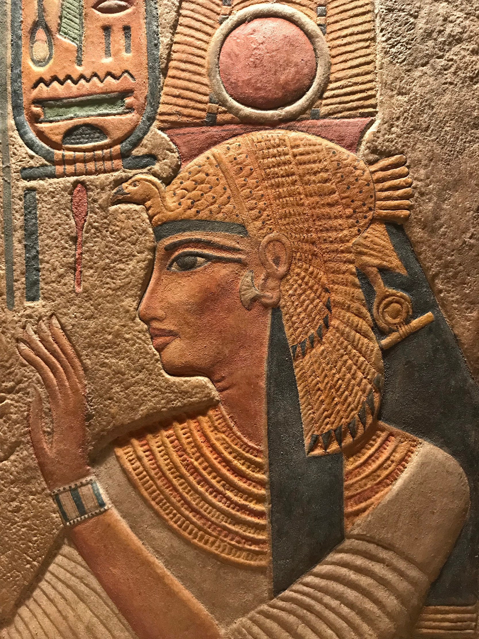 Egyptian art / sculpture painted relief carving of Queen Nefertari